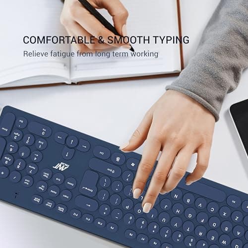Ant Value FKBRI05 Wireless Keyboard Mouse Combo - 2.4Ghz Aesthetic Quiet Keyboard and Mouse Wireless - 104 Keys Full Size Ultra-Thin Keyboard for Laptop, Computer, PC, Notebook, Windows, Mac OS (Blue) 5