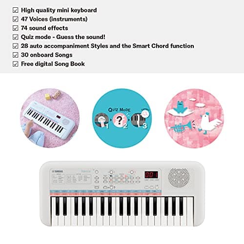 Yamaha PSS-E30 Remie Portable Mini Keyboard – 37 Keys, White, Built-in Songs, Sound Effects & Quiz Mode, Lightweight, Ideal for Kids & Early Learners 3