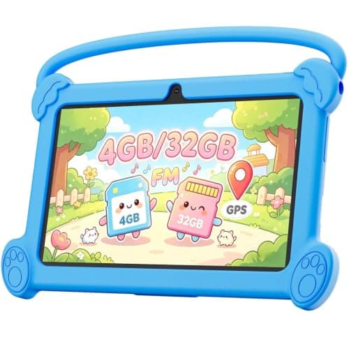 HAYUA Kids Tablet 7 inch 3-9 with Protective Case, 4GB RAM 32GB ROM, Toddler Tablets, Andriod Educational Learning Device,Prarent Control, Netflix,YouTube,aiwawa apps (Blue)