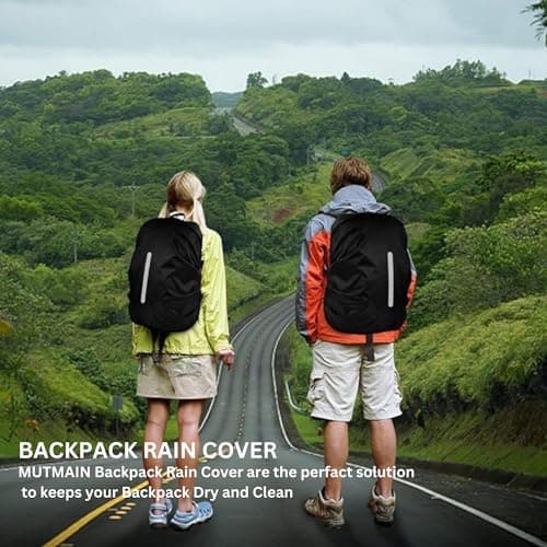 MUTMAIN Reflective Bag Cover Waterproof 40L to 50L PU coated Rain Cover for Backpack Bags, Suitable bags for Laptop, School, Tail, Trekking, Travel bag with Adjustable Buckle and Storage Pouch (Black) 5