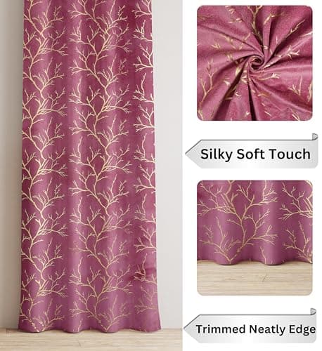 Panipat Textile Curtain Heavy Velvet Fabric Room Darkening Tree Design Curtains 8 Feet for Door, English Wine, Pack of 2 Pieces 5