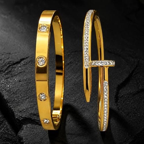 MEENAZ bracelet for women Bangles for women Stylish Bracelets for girls gold Kada for Woman Accessories Anti Tarnish Jewellery Stainless Steel Valentine gifts Combo 2 pcs girlfriend lovers 37 4