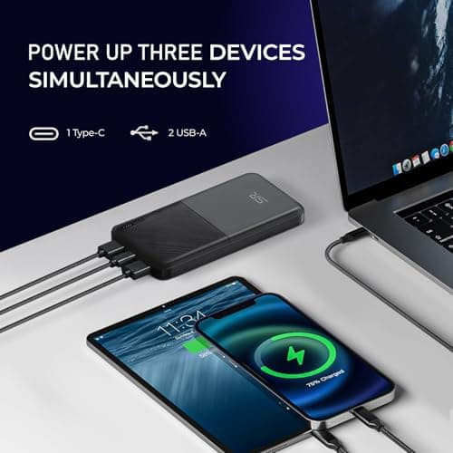 SR Portables 20000mAh High-Capacity Power Bank | 22.5W Fast Power Delivery Charging | Type C Input with Micro USB | Triple Output - 2 x USB A, 1 x USB C (Pack of 1, Black, 20,000 mAh Capacity) 5