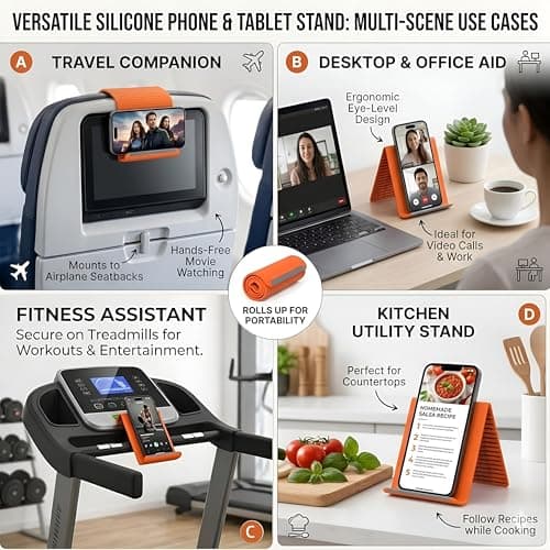 Crafty India Portable Foldable Silicone Aluminum Phone Holder 2026 Flexible Phone Stand for Desk & Travel, Adjustable Non-Slip Universal Phone & Tablet Holder for Home, Kitchen, Office, Treadmill 5