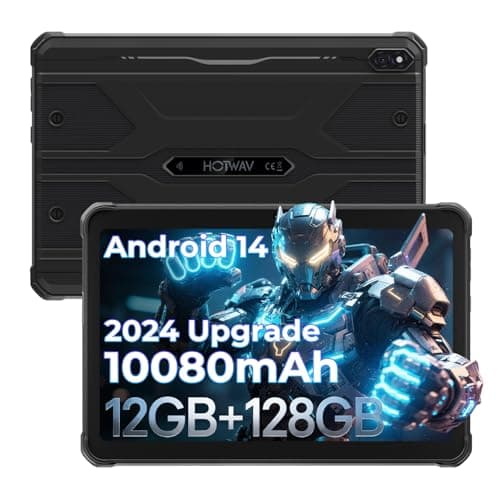 HOTWAV Android 14 Waterproof R8 Tablet, 10.1" HD Rugged Tablet, 10800mAh, 12GB + 128GB/TF 1TB, 13MP + 5MP, External Camera, Octa-Core/Dual SIM 4G/WLAN 5/IP68 and IP69K/Face ID/GPS