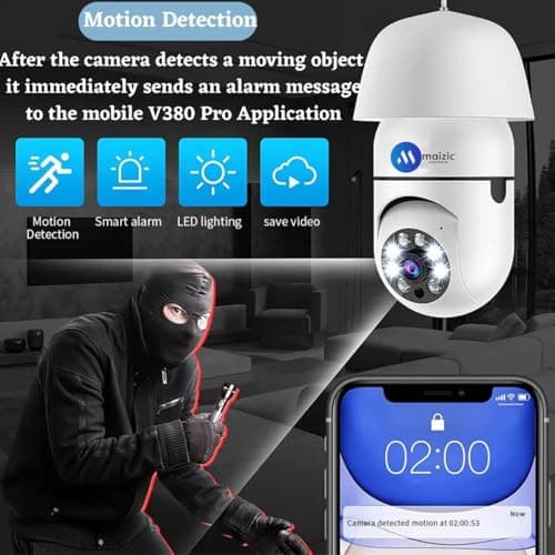 Maizic Smarthome 3 MP WiFi Camera Outdoor/Indoor with bidirectional Voice, Intelligent Alarm, Smart surviellance, Motion and Human Detection (Bulb Camera) (Indian Holder Competiable) (3mp) 5