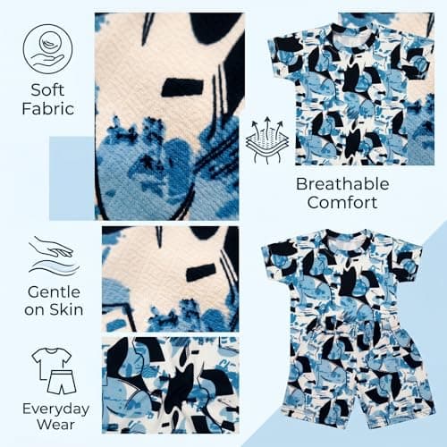 RIZZQ Kids Dress for Boys | Round Printed Neck Half Sleeve T-shirt and Pant Clothing Set for Baby Boys (Abstract blue, 3-4 Year) 2