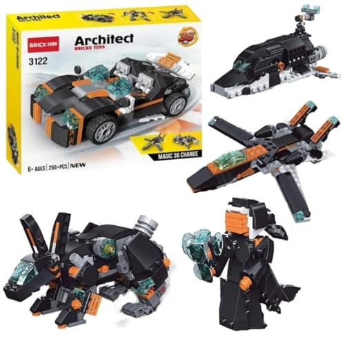 Sky Tech® 36-in-1 Magic Building Blocks Set | 256+ Pieces | Creative Construction Toy for Kids | Includes Instruction Manual | Ideal for Boys & Girls Ages 6+ | DIY Brick Robot, Jet, Ship Models