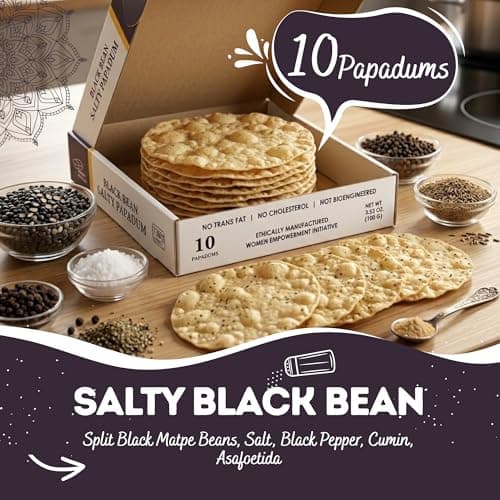 Pride of India Salty Black Bean Papadum – 10 Count (3.5 oz/ 100g) | Namkeen Papad (Lentil Crisps) | Easy to Cook, Light & Crunchy Poppadom Crackers | Gluten-Free, Vegan, Healthy Protein Snack 4