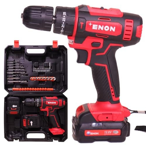 Enon 12.6V Cordless Impact Drill for Home Use, 82 Pcs Drill Kit, 2x1.5Ah Batteries,1500RPM, 22NM Torque, 25 Level Torque, Keyless Chuck 10mm, 2 Speed Modes 3 Functions, Magnetic Base (XE-CD1610)