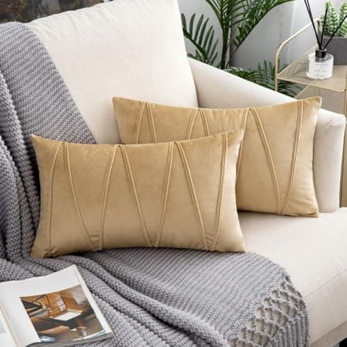 Khooti Velvet Striped Cushion Cover Pack of 1-16" x 20" / 41 x 51 cm | Wheat | Soft Pillow Covers Cushion Case for Sofa Bedroom Livingroom Chair Car, Cushion Cover with Zig Zag Pattern 2