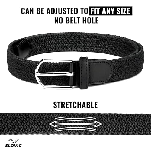 SLOVIC Stretchable Nylon Men Belts | Braided Design Belts for Men | Multi-Hole Adjustable Belt | Ideal for Jeans, Trousers & Chinos | Stylish Gift for Mens | Black 5