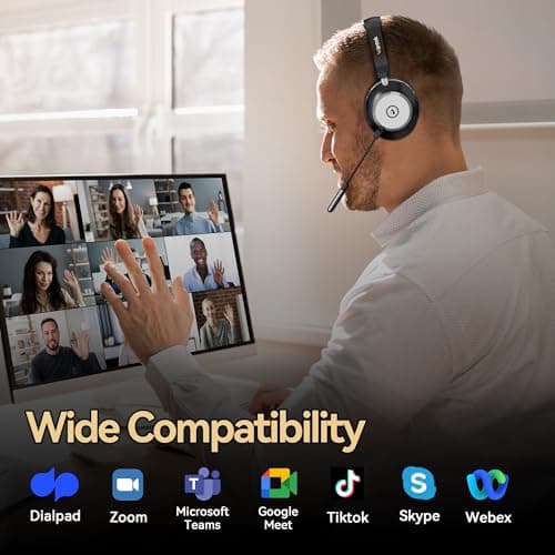 Wireless Headset with Mic for Work,Bluetooth Headphone with Noise Cancelling Microphone,2.4G USB Dongle & Mic Mute for Laptop/Computer/Cell Phones/Office/Remote Work/Call Center/Zoom/Teams/Skype 5