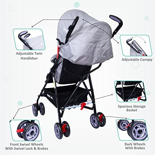 1st Step Jet Baby Stroller/Pram with 5 Point Safety Harness and Adjustable Handles (Grey) 4
