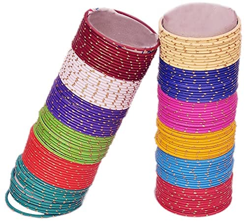 NMII Non-Precious Metal with Base Metal and Spread with Zari Glossy Finished Bangle set For Women and Girls, (Multicolour-Design-1 2.4_Inches), Pack Of 144 Bangles 2