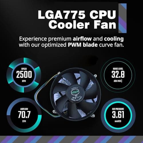 Madhabi CPU Cooler Fan Compatible with Intel LGA775 – 12V Silent Desktop PC Cooling Fan with Heat Sink, High-Performance Black Processor Cooler for Efficient Heat Dissipation and Easy Installation 2