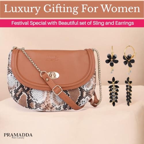 Pramadda Pure Luxury Gift combo set for women Sling Bag with Earrings | Rakhi Raksha Bandhan Gift For Sister | Birthday Gift For Girls | Festival Diwali Christmas Gift Items. 3