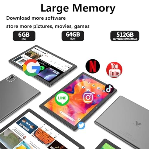 VOLENTEX 10" Android 15 Tablet, 10.1" HD IPS Touchscreen, 64GB Pad, 2MP + 8MP Dual Lens, WiFi6 Bluetooth, 6000mAh Battery (Gray) 4