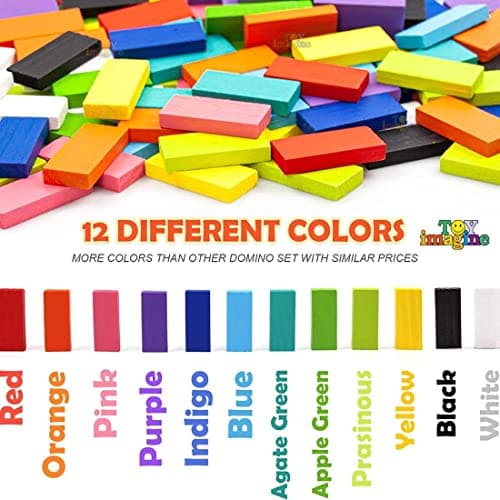 Toy Imagine 240 Pcs Wooden Domino Blocks Set for Kids – Educational Building Blocks in 12 Bright Colors – Toys for Boys & Girls Ages 2-5 Years – Skill Development, Stacking & Color Recognition 2