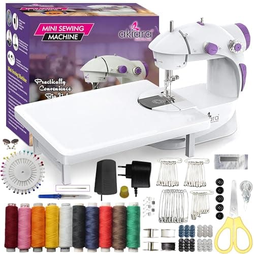 Akiara Mini Sewing Machine Electric for Home | Portable Sewing Machine with Table Set, Foot Pedal, LED Light & Sewing Kit – Tailor Machine for Home - 1 yr Warranty