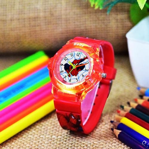 Shocknshop Boy's Led Analog Cartoon Multi Colors Lights Nylon Watch -W336 (Red) 4