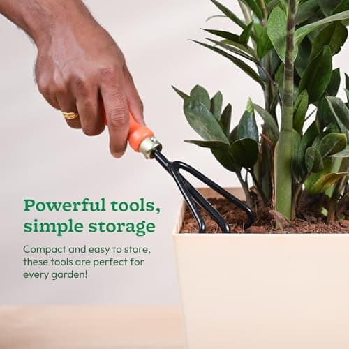 UGAOO Gardening Tools Kit for Home Garden – 6 Pcs Garden Tools Set with Cultivator, Fork, Trowel, Weeder, Khurpi & Garden Gloves | Heavy Duty Planting Tools for Home Gardening 4