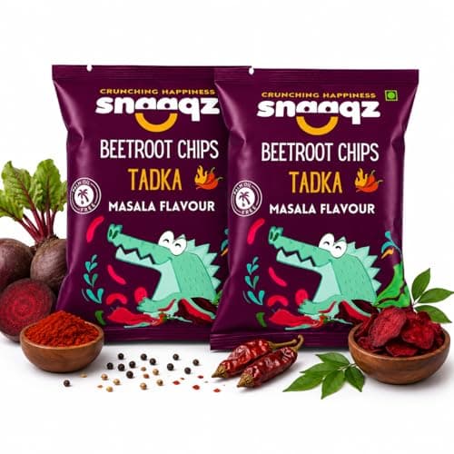 Snaaqz Beetroot Chips Tadka Masala | Crunchy Vegetable Chips | Palm Oil Free | Vegan Gluten Free | Healthy Snack for Kids & Adults | 70g Pack of 2