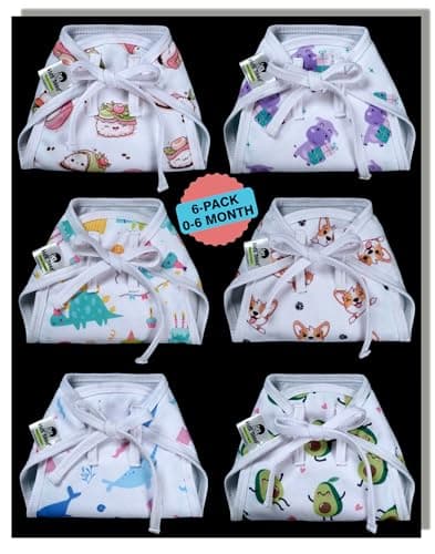 Kids Need Premium langots for new born 0-6 months (6 Pack) Super Soft Double Layered nappy Breathable cotton cloth nappies for new born baby essentials | NP1