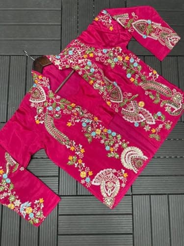 flysta Women Embroidered Jacket Palazzo Set Heavy Chinon Indo Western Ethnic Outfit (Rani Pink) 5