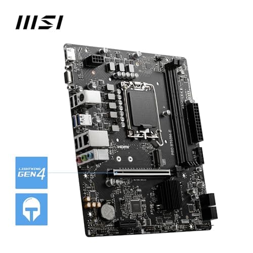 MSI PRO B760M-E Motherboard, Micro-ATX - Supports 14th/13th/12th Gen Intel Core Processors, LGA 1700 - DDR5 Memory Boost 5600MHz, PCIe 4.0 x16 Slot, M.2 Gen4 Slot 5