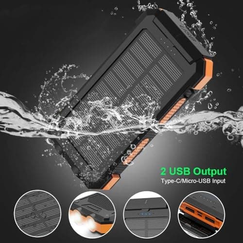 Yashidun® Waterproof Solar Power Bank 20000mAh with Compass and Dual USB Ports Ultra Thin Design 3