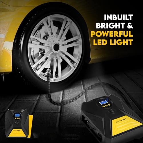 INSTAPLAY AIR Digital Tyre Inflator for Cars & Bikes | 150 PSI & 12V DC Portable Air Compressor Pump with LED Lights | Fast Inflation, Digital Pressure Gauge with Multiple Nozzle | Car Accessories 3