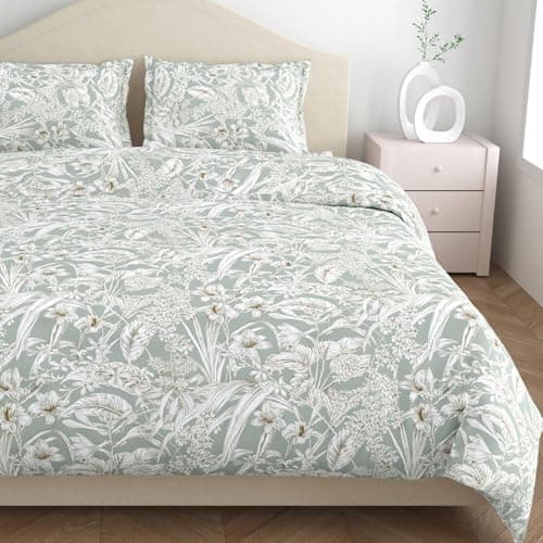 Haus & Kinder 144 TC Pure Cotton Bedsheets King Size Bed Sheet for Double Bed with 2 Pillow Covers-Emerald Jungle Bedsheet 3