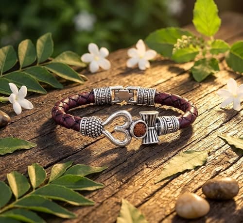 Soni Jewellery Trishul Damru Om Rudraksha Beads Silver Plated Mahakal Shiva Genuine Leather Bracelet Brown Dyed Rope Wrist Band Bahubali Kada Bracelet Rakhi Gift for Brother for Unisex Adult | pack of 3