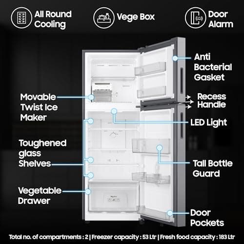 Samsung 236 L, 2 Star, Digital Inverter, Frost Free Double Door Refrigerator (RT40H28W2QHL, Gray Silver, 2026 Model) 5