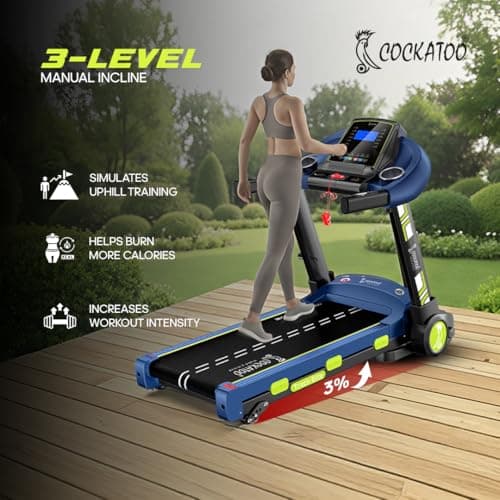 Cockatoo Track Elite 4HP Peak DC Motorized Treadmill for Home, with 3 Level Manual Incline, Max Speed 16 Km/Hr, Max User Weight 120Kg,(DIY Installation- Blue) 3
