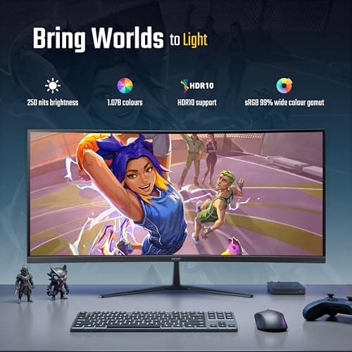 Acer Nitro ED340CUR X0 34 Inch UWQHD Curved Gaming Monitor | 3440x1440 VA Panel | 200Hz (DP) | 1ms VRB | AMD FreeSync Premium | HDR10 | 1500R | 2x HDMI 2.1 + DP 1.4 | Easy Tilt | Speakers | VisionCare 4