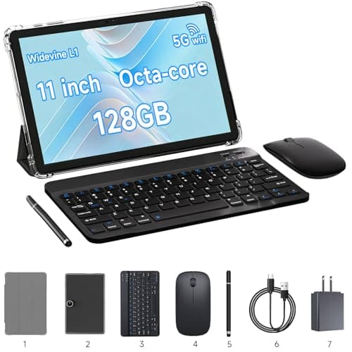 Aheadthink 11" 2-in-1 Tablet, 18GB + 128GB, Android 15 Tablet, 1TB Expandable 13MP Camera, Octa-Core 5G WiFi 8000MAH Processor, 11" IPS HD Touchscreen Battery.