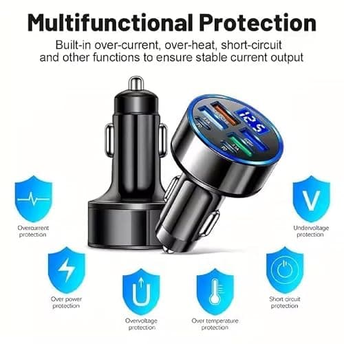 Car USB 6 in 1 Super Fast 30 Minute Car Charger for iPhone, Ipad, Samsung Super Fast Charging Multi Charge 3X Times Faster Roxley Device 2