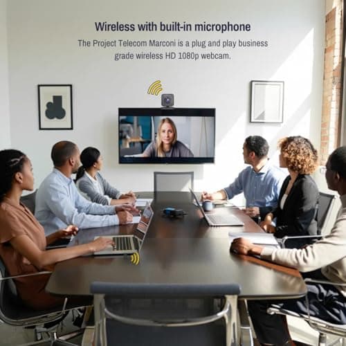 Project Telecom Marconi | Wireless HD 1080p Webcam | 2MP | USB | PC | Laptop | Streaming | Built in Mic | Video Conference Calling | Webinars | Gaming | Compatible with Ecamm Live 5