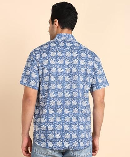 BLOCKS OF INDIA Men Cotton Regular Fit Hand Block Print Half Sleeves Summer Shirt (Medium, Color_3), Blue 5