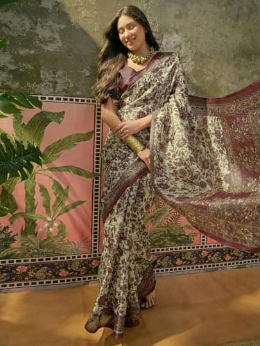 SIRIL Women's Cotton Printed Saree with Unstitched Blouse Piece (5193S572_Beige1) 3