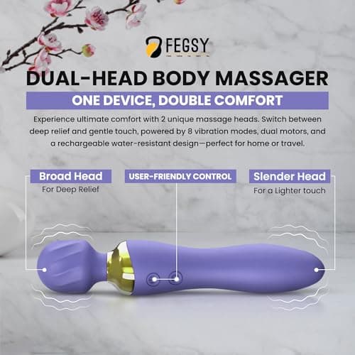 FEGSY Dual Heads Massager Machine for Pain Relief, Rechargeable Wireless Body Massager with Medical Grade Silicone (Purple) 2