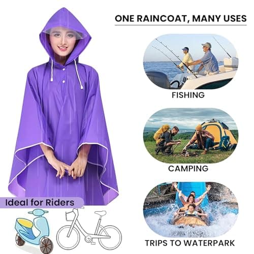 Allextreme EVA Raincoat Poncho 160 GSM with Adjustable Hood Full Sleeves Knee Length Ladies Universal Size Water Resistant Outdoor Rainwear for Bike Riders Women (Pack of 1, Purple) 5