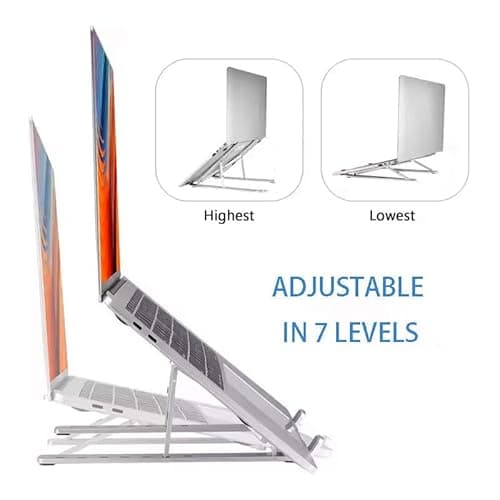 7-Level Adjustable Aluminium Laptop Stand for Desk, Foldable Riser Laptop Holder Compatible with 9–15.6 Inch Laptops, Portable Ergonomic Notebook Stand for Office & Study 4