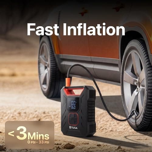 TUSA Storm Pro 10X Fastest Tyre Inflator, Inflates Tyre in 2.5 Minutes (0-33 PSI), 2 in 1 Corded & Cordless Portable Air Compressor with 150 PSI Digital Display for Cars, Bikes (1 Year Warranty) 2
