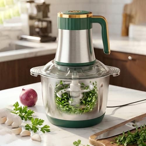3L Electric Food Chopper & Meat Grinder - 500W Stainless Steel Food Processor with Quad-Blade System - SS304 Mixing Bowl for Meat, Veggies & Purees - Green/Rose Gold 2