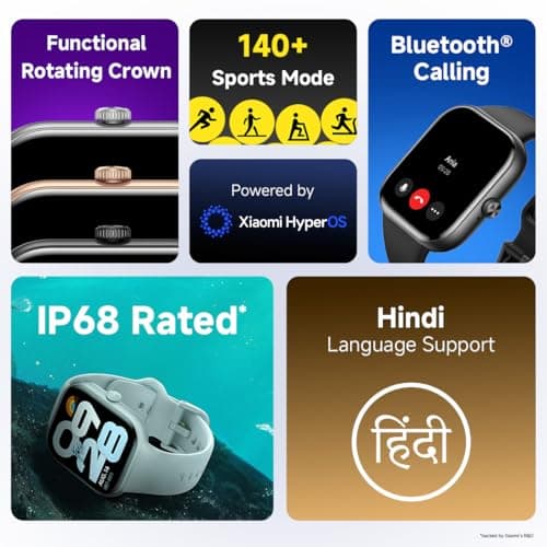 Redmi Move Smartwatch | 1.85" AMOLED (390×450, 600 nits) | Bluetooth Calling | 140+ Sports | 24×7 HR & SPO₂ | AOD | Up to 14-Day Battery | HyperOS (Blue Blaze Strap) 3