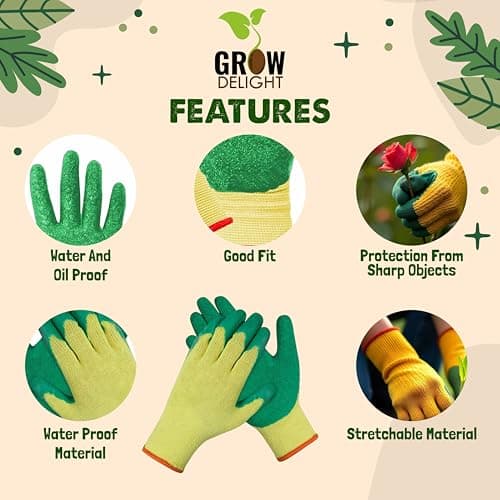 GROW DELIGHT Gardening Tools Kit-10 Pcs (Fork, Cultivator, Big Trowel, Small Trowel, Weeder, Garden Pruner, Garden Scissor, Gardening Gloves Green, Water Spray Gun, Flower Seeds Packet) 5