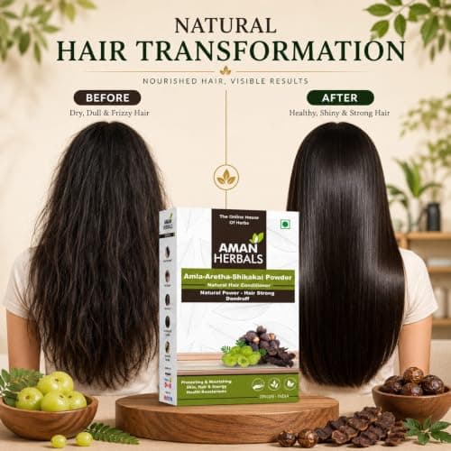 Aman Herbals Amla Aretha (Reetha) Shikakai Natural Pure Powder, Organic Hair Conditioner for Strong Hair and Dandruff Control, Made in India (200gm) 5